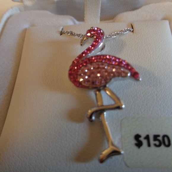 Artistique Sterling Silver Pink Flamingo Crystal Pendant w/Chain NIB - Picture 2 of 14